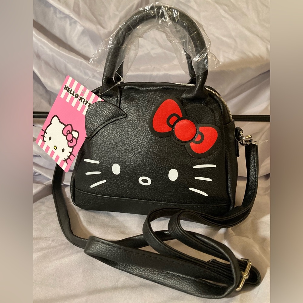 Black Hello Kitty with Red Bow Mini Bag with Removable Cross Body Strap